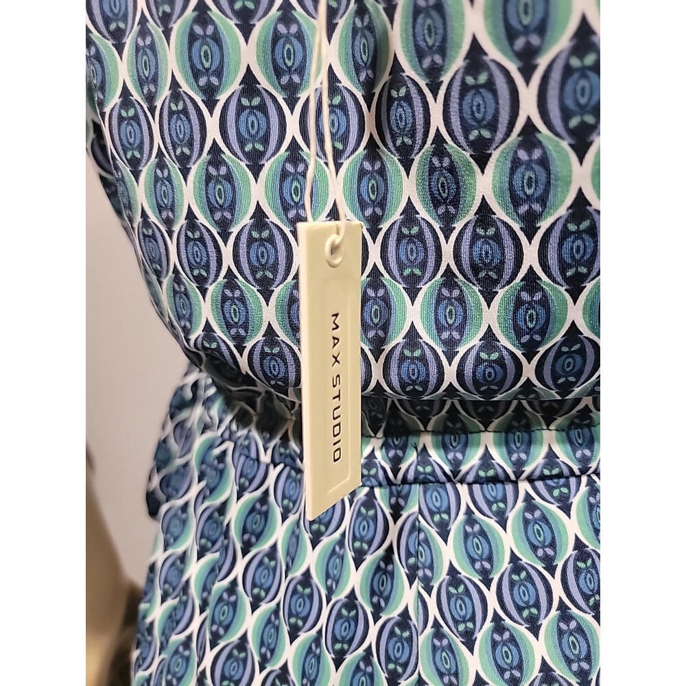 Max Studio GEO Pattern Size L Navy Green Wide Leg Jumpsuit NWT $118 #C - Picture 5 of 14